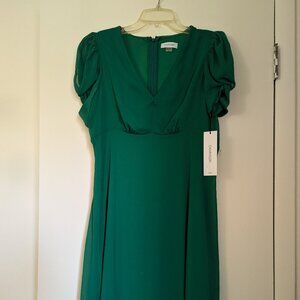 CALVIN KLEIN Women's Green Zippered Pouf Sleeve V Neck Mini Empire Waist Dress